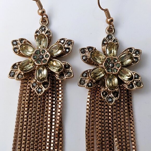 Long Copper Chain Flower Earrings - Picture 3 of 3